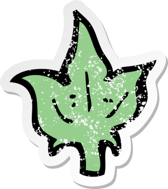 Bir insan tarafından çizilmiş bir çizgi film yaprak sembolünün gerilimli yapıştırması.