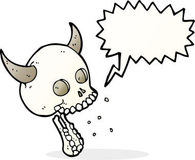 Bir insan tarafından çizilmiş konuşma baloncuğu olan karikatürümsü kafatası.