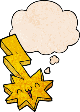 Bir insan tarafından çizilmiş grunge desenli düşünce baloncuklu çizgi film yıldırımı.