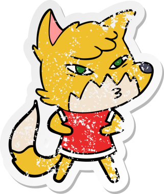 Bir insan tarafından çizilmiş zeki bir tilkinin sıkıntılı çıkartması.