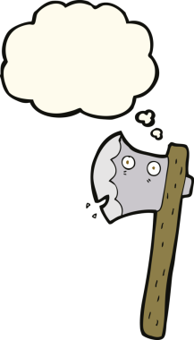 Bir insan tarafından çizilmiş düşünce balonlu bir balta.