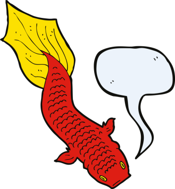 Bir insan tarafından çizilmiş konuşma balonlu çizgi film balığı.