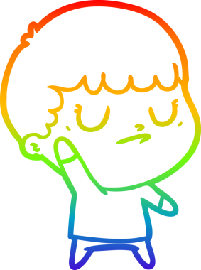 Gökkuşağı gradyan çizgi çizimi bir insan tarafından çizilmiş huysuz bir çocuk