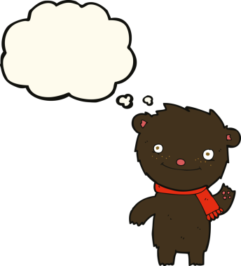 Bir insan tarafından çizilmiş düşünce baloncuğu olan sevimli siyah ayı.