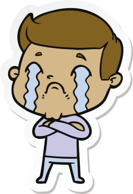 Bir insan tarafından çizilmiş, ağlayan bir çizgi film karakterinin çıkartması.