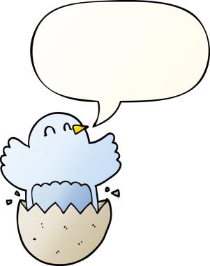 Bir insan tarafından çizilmiş, konuşma baloncuğu olan karikatür kuluçkaya yatmış tavuk.