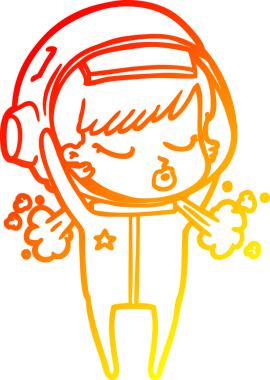 Bir insan tarafından çizilen miğferi çıkartan güzel astronot bir kızın sıcak çizgi çizimi.