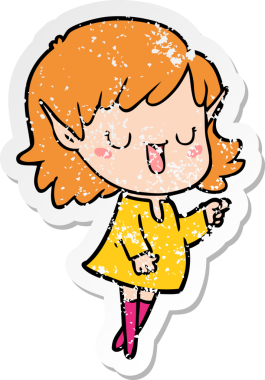 Bir insan tarafından çizilmiş karikatür elf kızının sıkıntılı çıkartması.