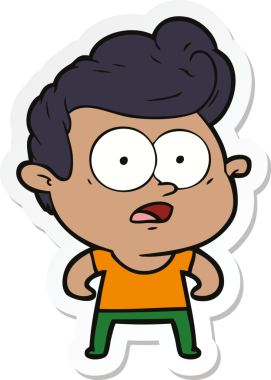 Bir insan tarafından çizilmiş, dik dik bakan bir çizgi film çıkartması.