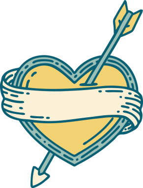 Bir insan tarafından çizilmiş ok kalp ve pankartın ikonik dövme şekli