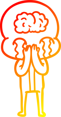 Bir çizgi filmin sıcak çizgi çizimi. Bir insan tarafından çizilmiş ağlayan büyük beyin uzaylısı.