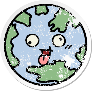 Bir insan tarafından çizilmiş şirin bir karikatür gezegeninin sıkıntılı çıkartması.