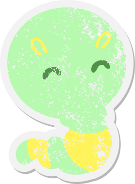 Bir insan tarafından çizilmiş şirin küçük solucan grunge etiketi.