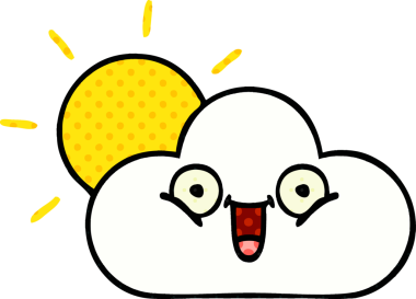 Bir insan tarafından çizilmiş bir güneş ışığı ve bulut çizgi filmi.