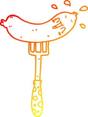 Bir insan tarafından çizilen çatalla çizilmiş mutlu sosisin sıcak çizgi çizimi