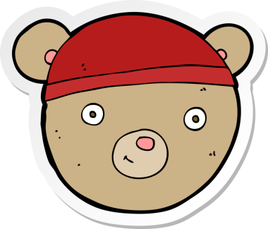 Bir insan tarafından çizilmiş oyuncak ayı suratlı karikatür çıkartması.