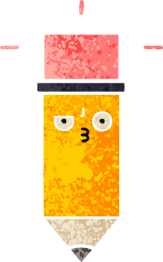 Bir insan tarafından çizilmiş bir kalemin retro çizim tarzı karikatürü