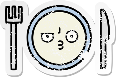 Bir insan tarafından çizilmiş tatlı bir yemek tabağının sıkıntılı çıkartması.