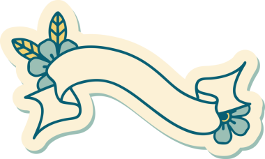 Geleneksel dövme stili bir pankart ve insan tarafından çizilmiş çiçekler.