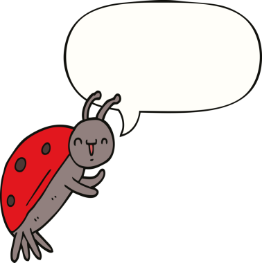 Bir insan tarafından çizilmiş konuşma balonu olan sevimli bir uğur böceği.