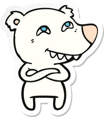 Bir insan tarafından çizilmiş dişleri gösteren karikatür kutup ayısı etiketi.