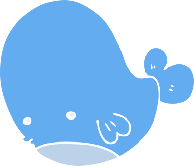 Bir insan tarafından çizilmiş düz renkli çizgi film balinası