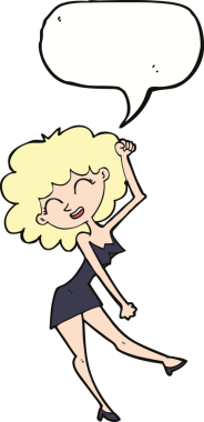 Bir insan tarafından çizilmiş konuşma balonu olan çizgi film dansçısı kadın.