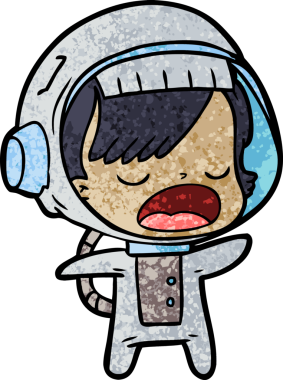 Bir insan tarafından çizilmiş, konuşan astronot kadın.