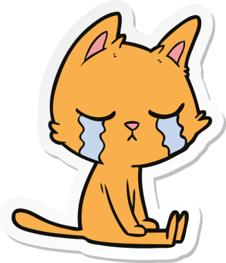 Bir insan tarafından çizilmiş ağlayan çizgi film kedisinin çıkartması.