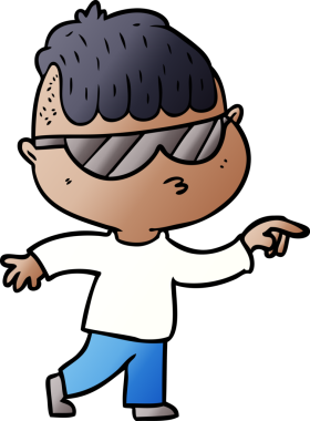 Bir insan tarafından çizilmiş güneş gözlüğü takan çizgi film çocuğu.