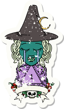 Retro Dövme Tarzı Ağlayan Yarı Ork Cadı Karakteri Bir insan tarafından çizilmiş doğal bir rulo