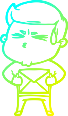 Bir insan tarafından çizilmiş terleyen bir çizgi film karakteri çizimi.