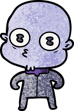 Bir insan tarafından çizilmiş garip kel uzay adamı çizgi filmi.