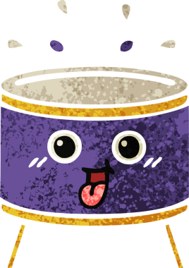 Bir insan tarafından çizilmiş davulun retro çizim tarzı karikatürü