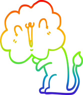 Gökkuşağı gradyan çizgisi bir insan tarafından çizilmiş şirin bir aslan karikatürü.