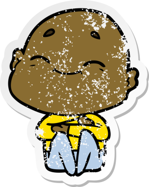 Bir insan tarafından çizilmiş mutlu, kel bir adamın sıkıntılı çıkartması.