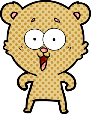 Bir insan tarafından çizilmiş gülen oyuncak ayı çizgi filmi.