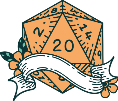 Retro Dövme Biçimi Doğal 20 D20 zar bir insan tarafından çizildi