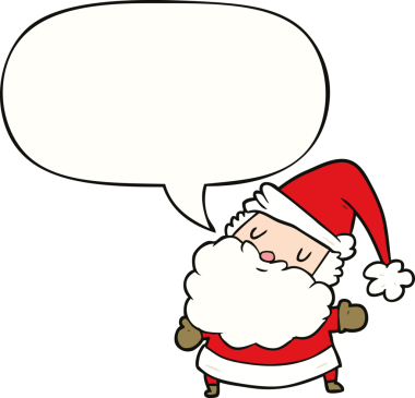 Bir insan tarafından çizilmiş konuşma balonlu Noel Baba çizgi filmi.