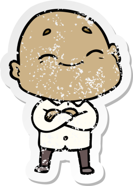 Bir insan tarafından çizilmiş mutlu kel bir adamın sıkıntılı çıkartması.