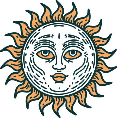 Bir insan tarafından çizilmiş bir güneşin ikonik dövme şekli