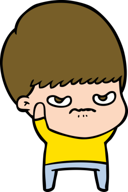 Bir insan tarafından çizilmiş sinirli çizgi film çocuğu.