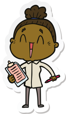 Bir insan tarafından çizilmiş mutlu yaşlı bir kadının çıkartması.