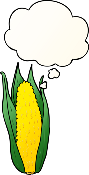 Düşünce baloncuklu karikatür mısırı bir insan tarafından çizilmiş.