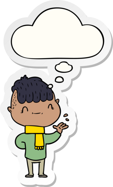 Düşünce baloncuğu insan tarafından çizilmiş bir çıkartma olan çizgi film dostu çocuk.