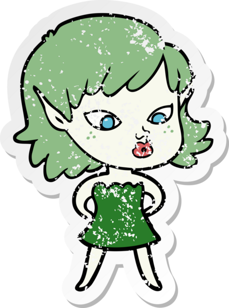 Bir insan tarafından çizilmiş güzel bir elf kızının sıkıntılı çıkartması.