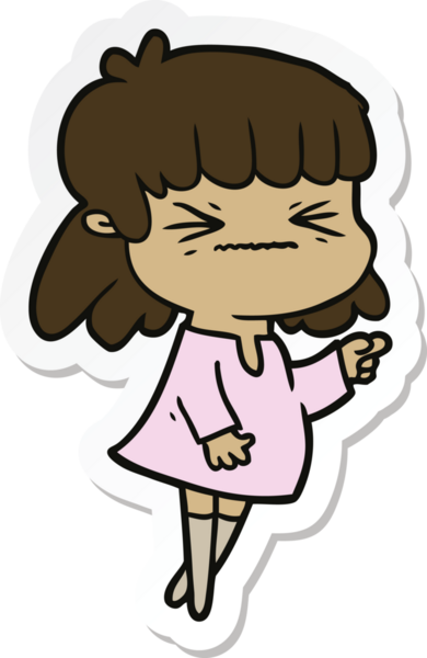 Bir insan tarafından çizilmiş kızgın bir kızın çıkartması.