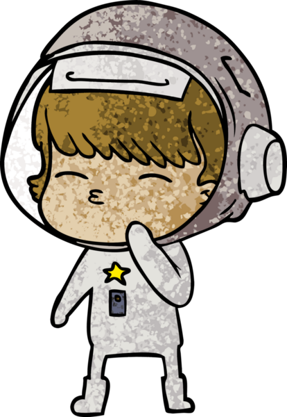 Bir insan tarafından çizilmiş meraklı astronot çizgi filmi.