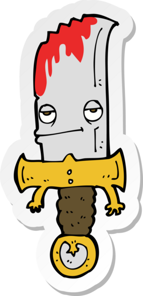 Bir insan tarafından çizilmiş kanlı bıçaklı çizgi film karakterinin çıkartması.