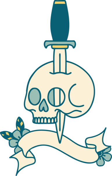 Bir insan tarafından çizilmiş geleneksel bir kafatası dövmesi.